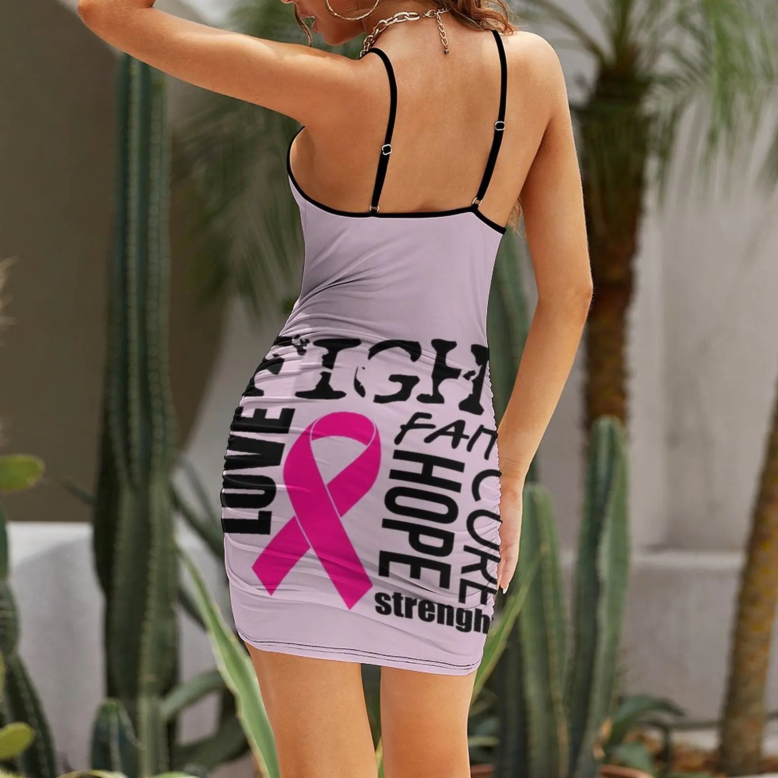 Camiseta motivacional contra el cáncer de mama, vestido con tirantes, vestido de noche de estilo coreano