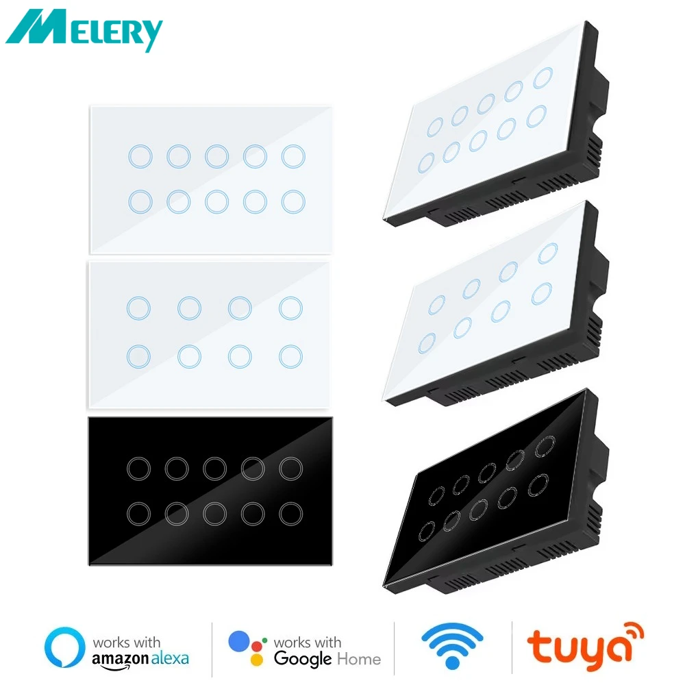 

Melery 147 Double Ring Wifi Smart Touch Light Wall Switch Glass Panel 8 Gang Tuya SmartLife Remote Control by Alexa Google Home