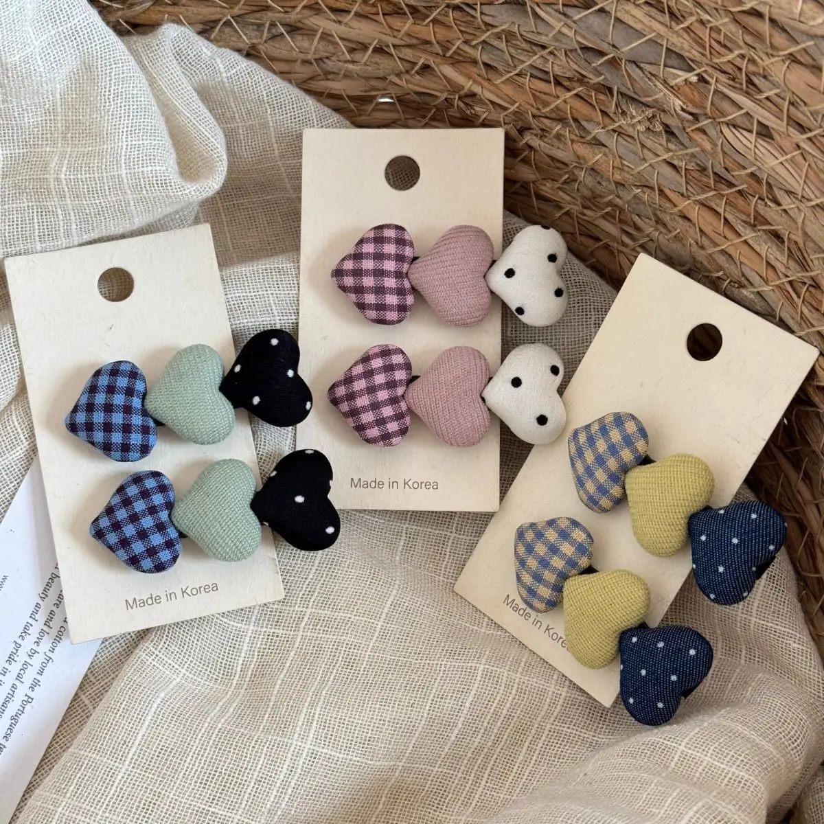 1 Pair Heart Shape Hair Clips for Girls Cute Checkered Polka Dot Side Clips Small Snap Barrettes for Kids Hair Accessories Gift