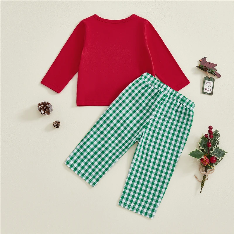أطفال طفل الفتيات الفتيان 2 قطعة ملابس عيد الميلاد طويلة الأكمام التطريز قمم وسراويل منقوشة مجموعة طفل الأطفال الملابس الشتوية #3