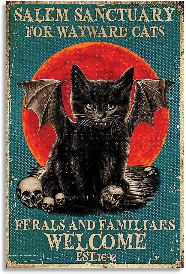 Sanctuary for Wayward Cats Ferals and Familiars Cat Retro Metal Tin Sign Vintage Sign for Home Coffee Wall Decor