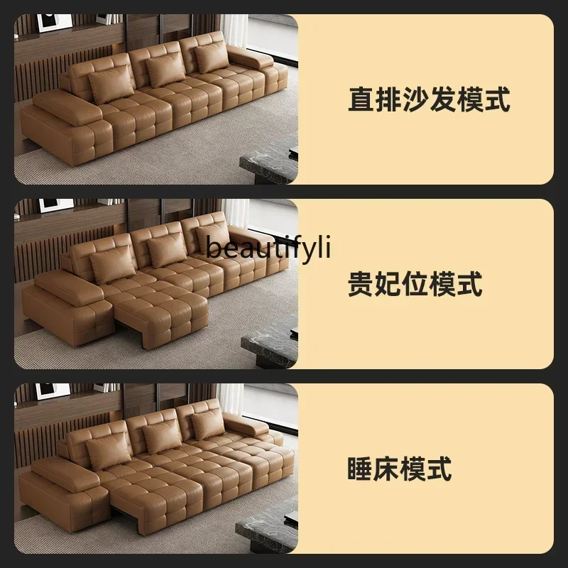 

Electric retractable function sofa Living room simple modern straight row Napa leather fashionable three-person zero wall sofa53