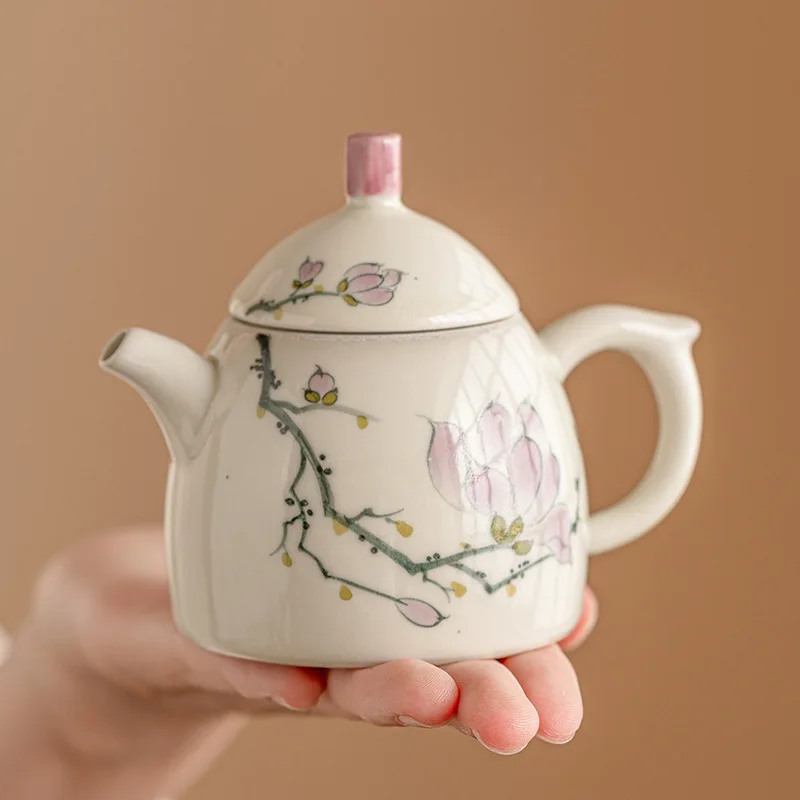 Hand-painted Magnolia Teapot Ceramic Mini Pot Single Chinese High-end Kung Fu Tea Teapot Single Pot