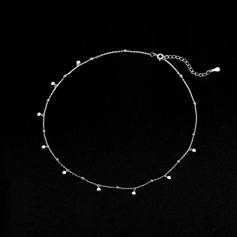 Fashionable Simple 925 Sterling Silver Round Bead and Disc Choker Necklace for Women Collarbone Chain Jewelry Accessories Gifts