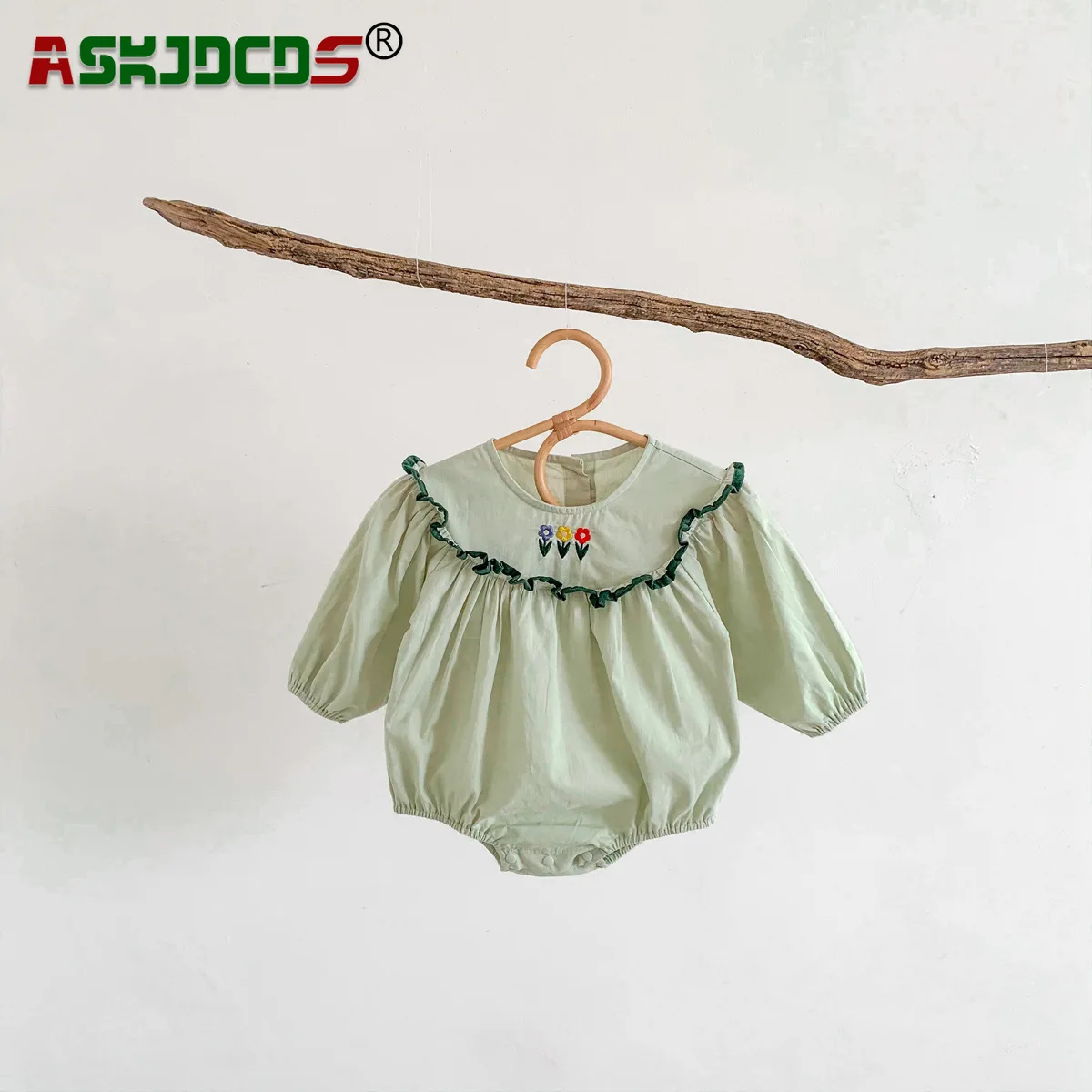 

2023 Autumn Kids Bodysuits 0-24M Newborn Baby Girls Full Sleeve Ruched Embroidery Flower One-piece Infant Toddler Jumpsuits