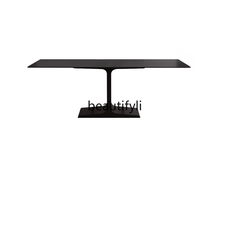 

Minimalist Stone Plate Dining Table Modern Minimalist Small Apartment Pure Black Rectangular Designer Dining Table and Chair