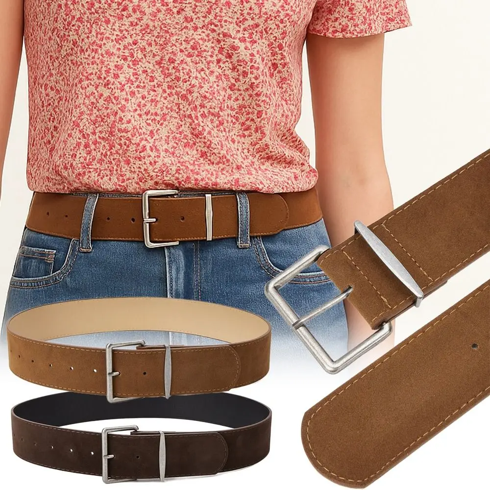 حزام جلد سويدي بإبزيم دبوس أنيق Y2k حزام خصر عريض بتصميم فاخر حزام خصر فتاة حار للنساء #5