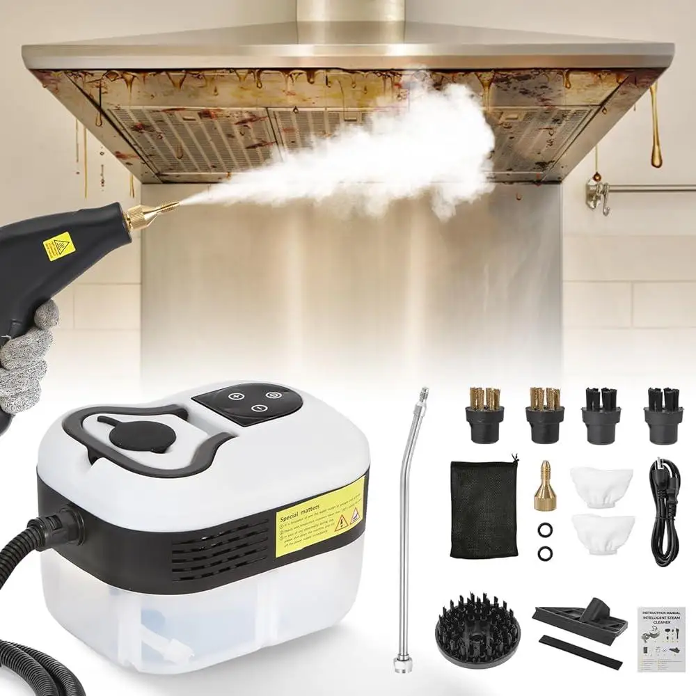 High Pressure Handheld Steam Cleaner 1500W Portable Steam Cleaning Machine 105C 4.5BAR with Extended Nozzle 6 Brush Heads