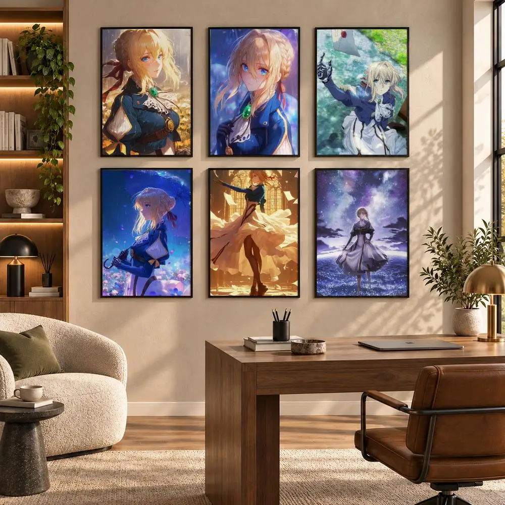 Anime V-Violet Evergarden Poster Self-adhesive Art Waterproof Paper Sticker Coffee House Bar Room Wall Decor