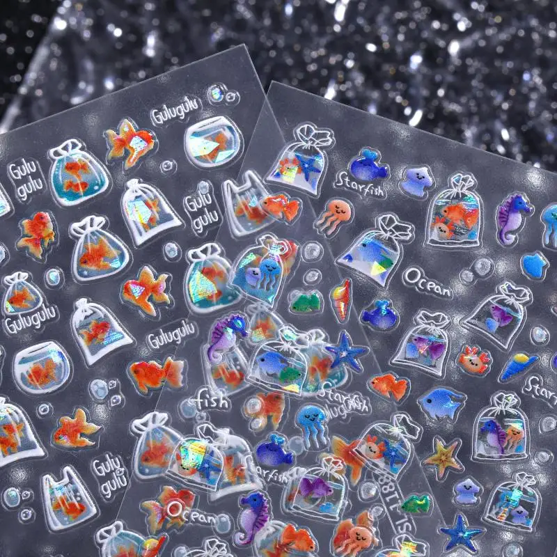 

Shiny Goldfish Plastic Bag Seahorses Summer Jellyfish Starfish Shell Conch Koi Water Bubble Star Carp Nail Art Stickers Decals