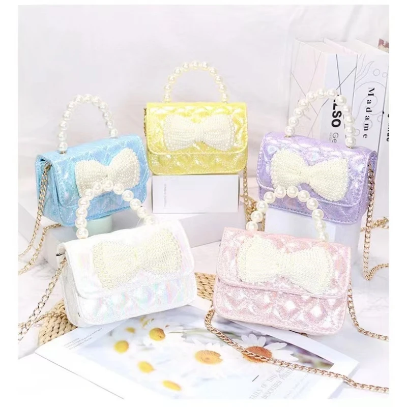 Children's Bag 2024 Fashion Pearl Bow crossbody bags Girls cute fashion handbags shoulder bag Toddlers Mini totes NAB289