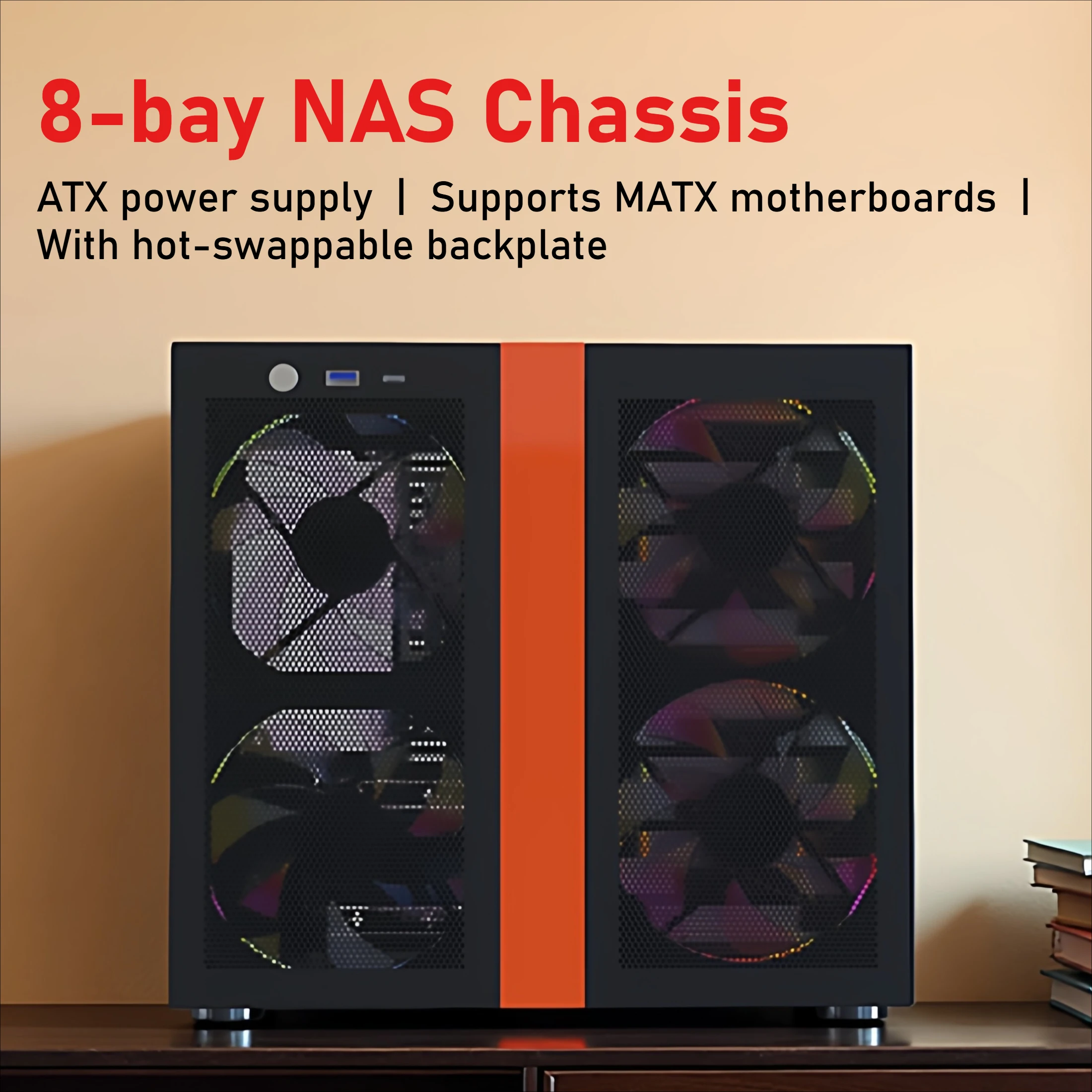 

8-Bay NAS Chassis Case Hot Swap Home Server Chassis MATX Support ATX PSU, 8x3.5 HDD 2x2.5 SSD