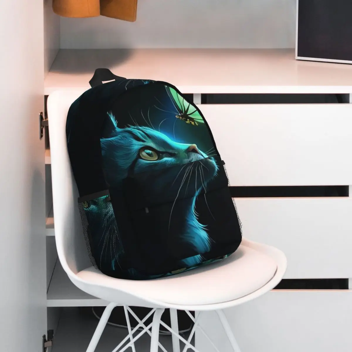 

Cat And Glowing Butterfly Backpack Student BookBag Kids School Bag Laptop Shoulder Bags for Boys Girls