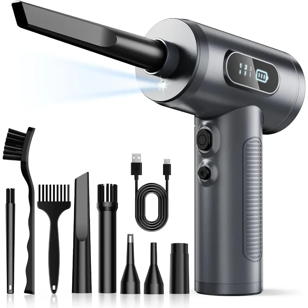 Adjustable Speed Cordless Air Duster Rechargeable Blower LED Light for Keyboard Electronics Cleaning