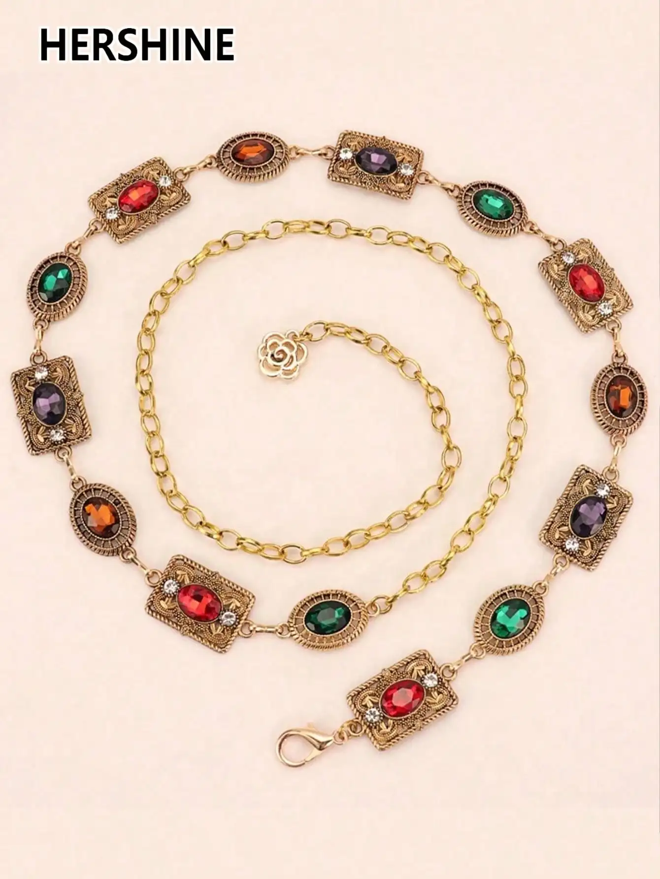 HERSHINE Women's Fashion Colorful Rhinestone Waist Chain, Bohemian Style, Retro Style, Court Style,spring，summer，Christmas