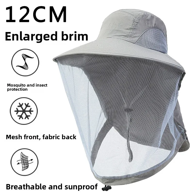 メンズ釣り用日除け帽子、女性用ハイキング蚊よけフェイスマスク、蜂よけヘッドカバー、夏夜釣り用キャップ