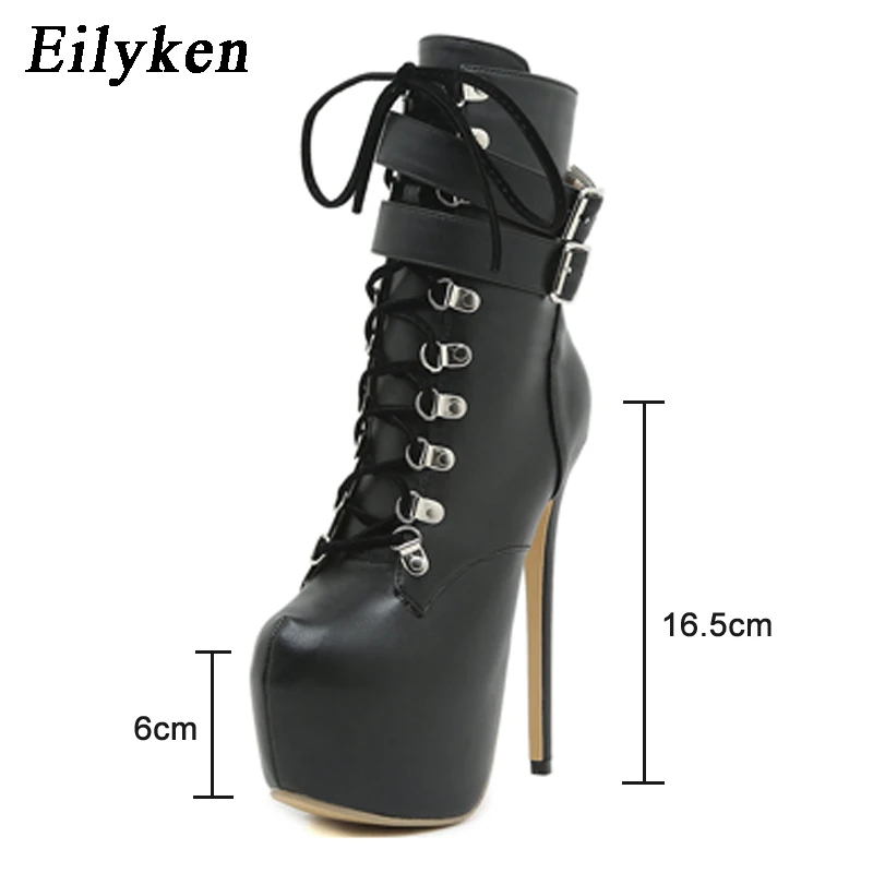 Eilyken Punk Style Lace-up Platform Ankle Boots Women Designer Buckle Strap Chelsea Booties Super High Heels Nightclub Shoes