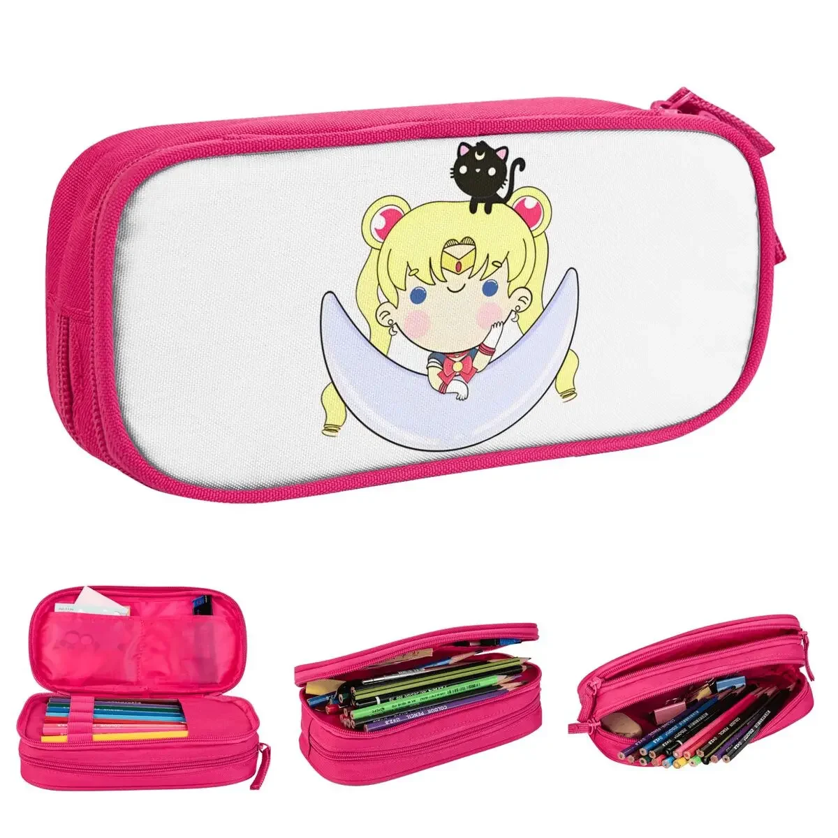 Sailormoons-estuche de lápices Kawaii, caja de bolígrafos para estudiantes, bolsa de almacenamiento grande, suministros escolares, papelería cosmética