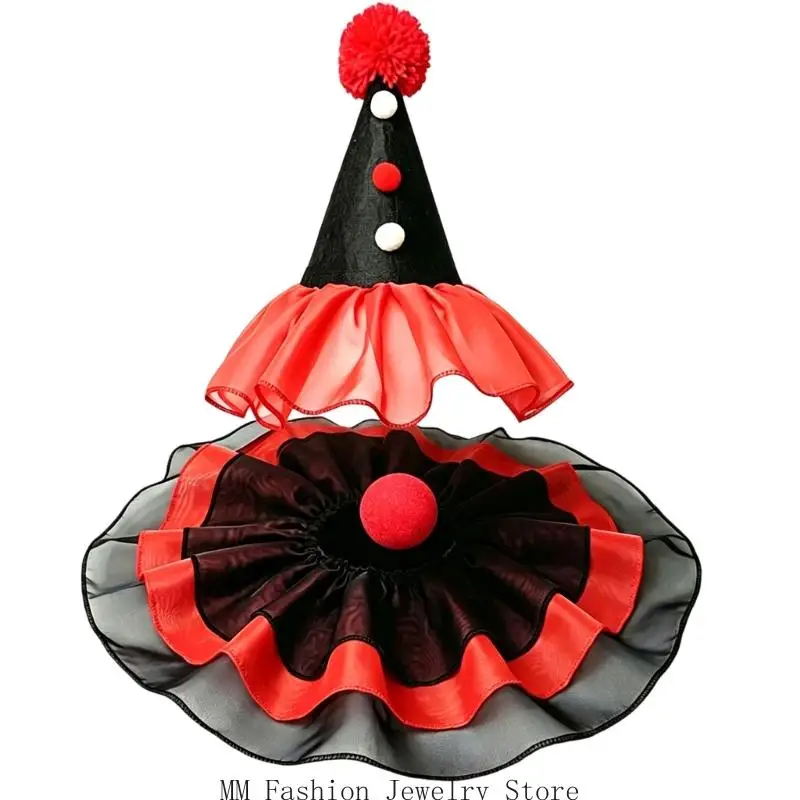 Pointed Hat Costume Set with Layered Collar for Stage Styling D0UB