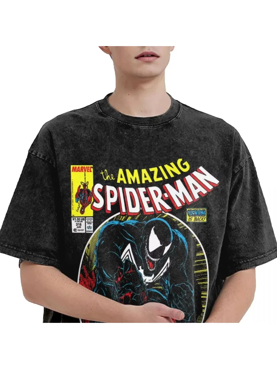 Marvel rétro Spider-Man bande dessinée T-shirt produit Spider-Man T-shirt ample hommes femmes T-shirt lavé et vieux couple à manches courtes