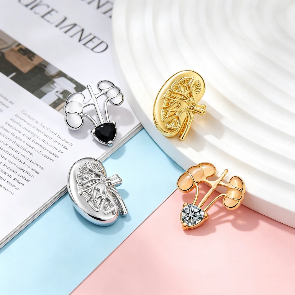 Harong New Urinary System Brooch Exquisite Human Organs Kidney Inlay Rhinestones Pin for Medical Friends Badge Gift