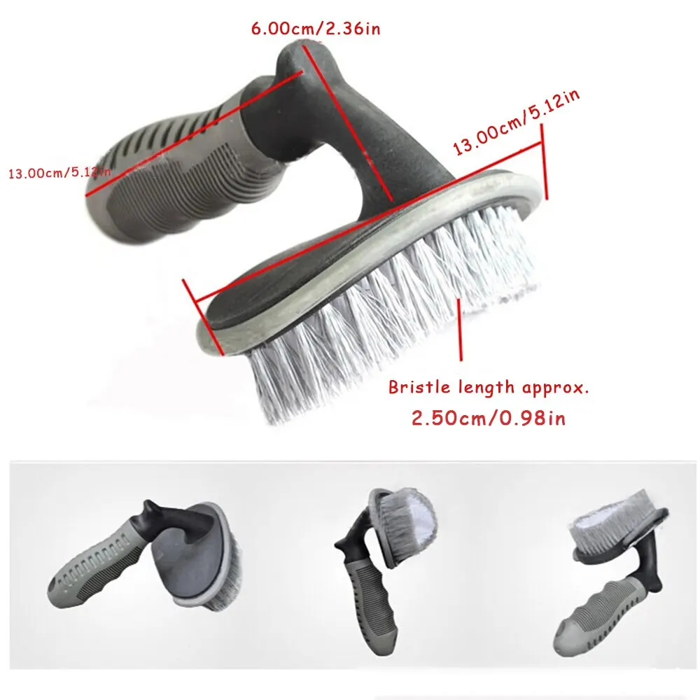 Portable Car Wheel Brush Special Tire Brush Steel Ring Decontamination Cleaning Curved Handle Car Wash T-shaped Carpet Brush