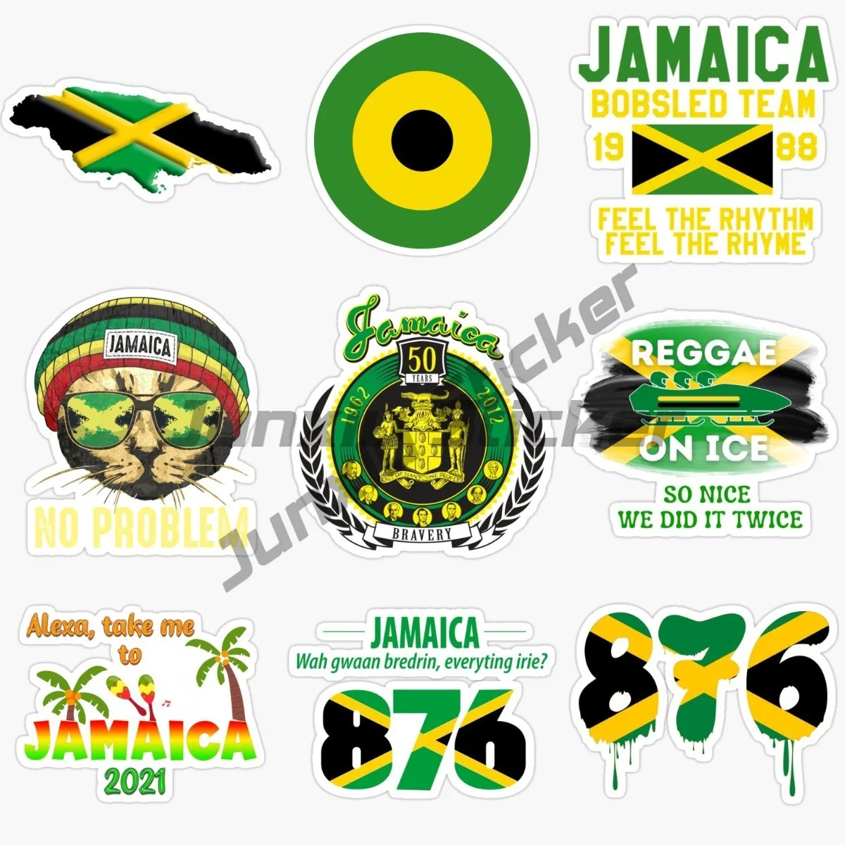 Creativity Jamaican National Flag Map National Badge  Jamaican 876 Vinyl Sticker Sticker Bumper Water Bottle Self Adhesive Decal