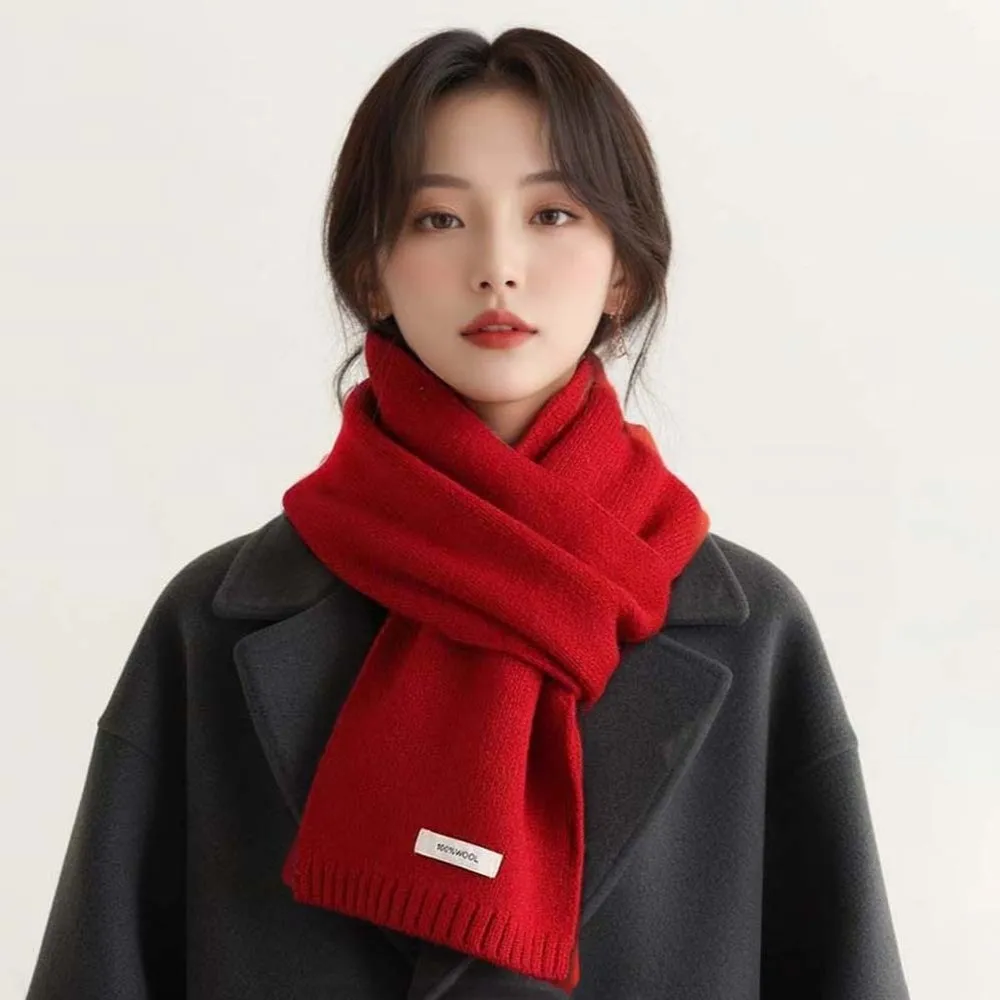

Shawl Solid Color Knitting Wool Scarf Soft Windproof Long Thickened Neckscarf Cold-proof Versatile Winter Warmer Scarf Women