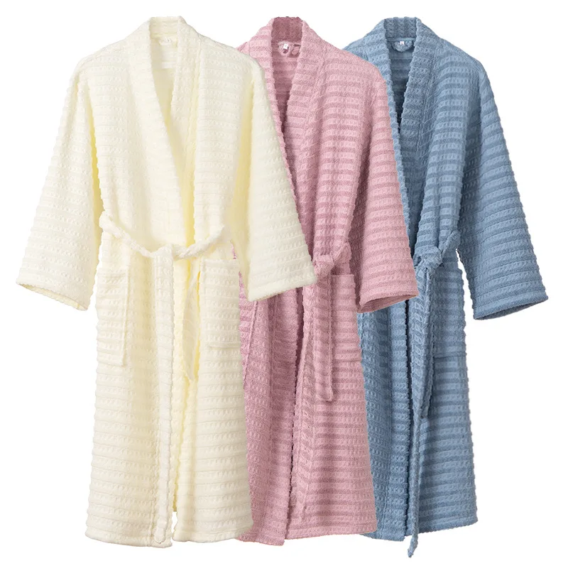 

100% Cotton Women Bathrobe Solid Terry Home Dressing Gown Ladies Kimono Spring Autumn Unisex Water Absorption Bath Robe Pyjamas