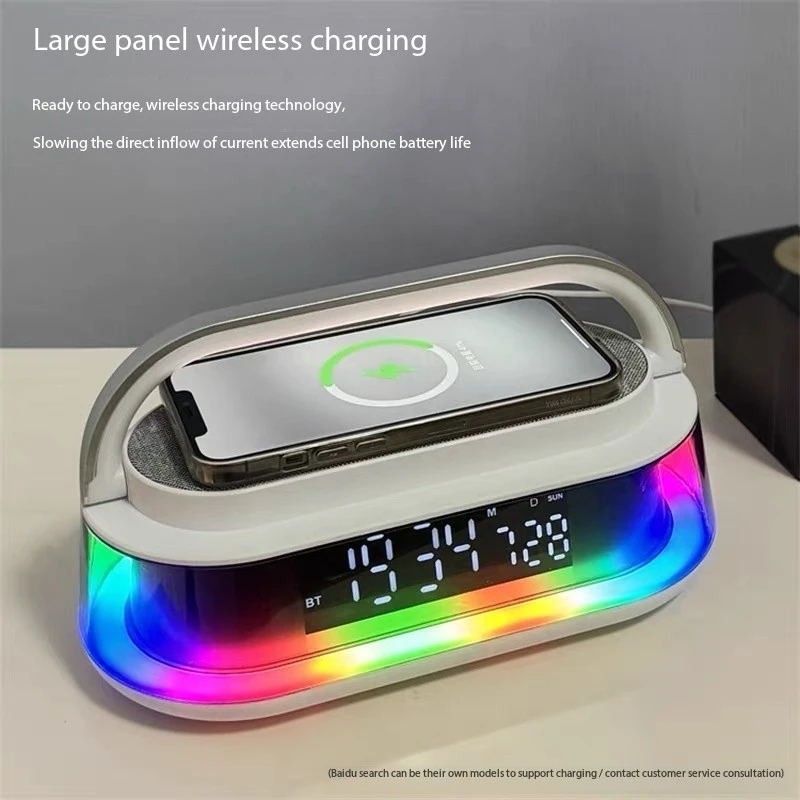 

Super Fast Wireless Charger Speakers BT Bedside Music Desk Lamp Double Alarm Clock with Clock Display FM Radio Function