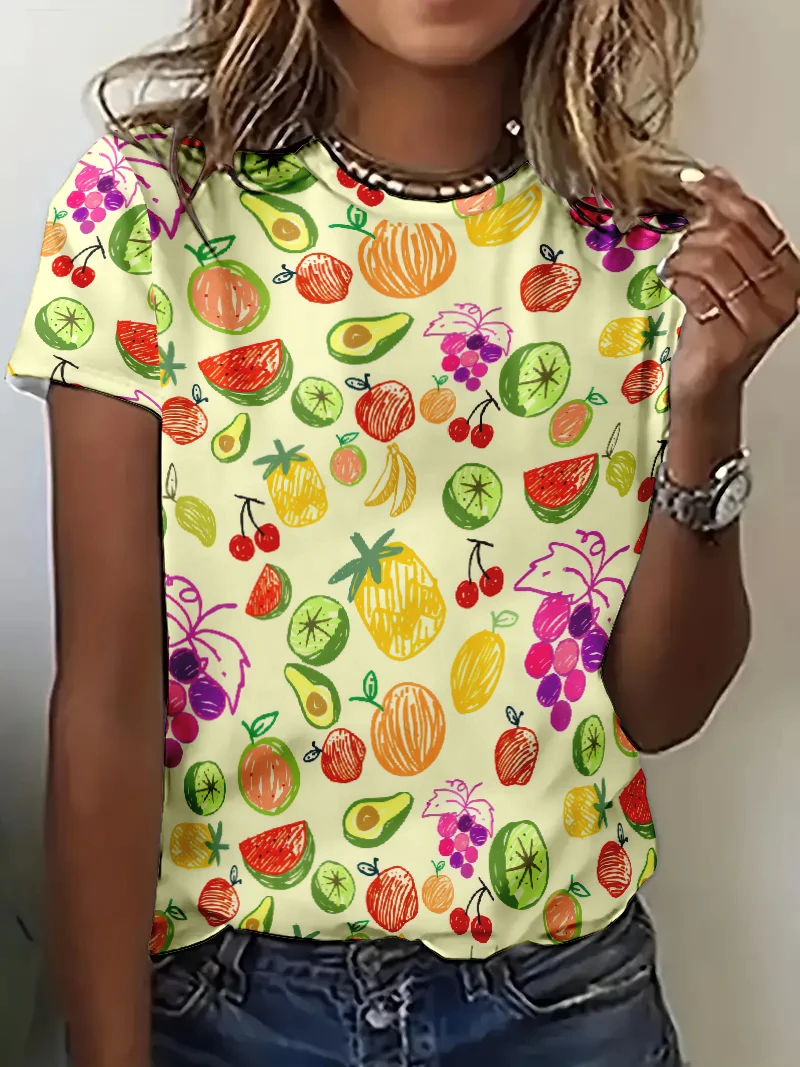 

Graffiti Fruit Pattern Women T Shirts Fashion Summer Girls Tee Shirts Beach Party Casual Short Sleeve O-Neck Sweet Tshirt Ladies