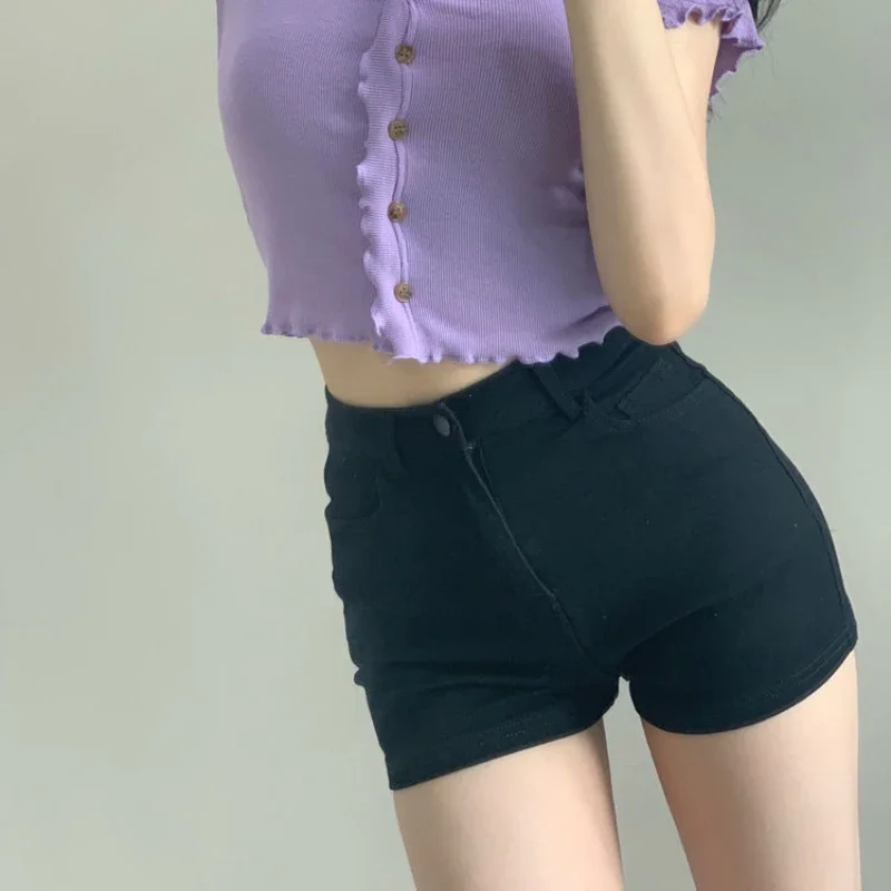 Shorts Frauen Feste Dünne Hohe Taille Design Koreanischen Stil Heiße Damen Stilvolle Alle-spiel Streetwear Täglichen Neue Einfache taschen Sommer