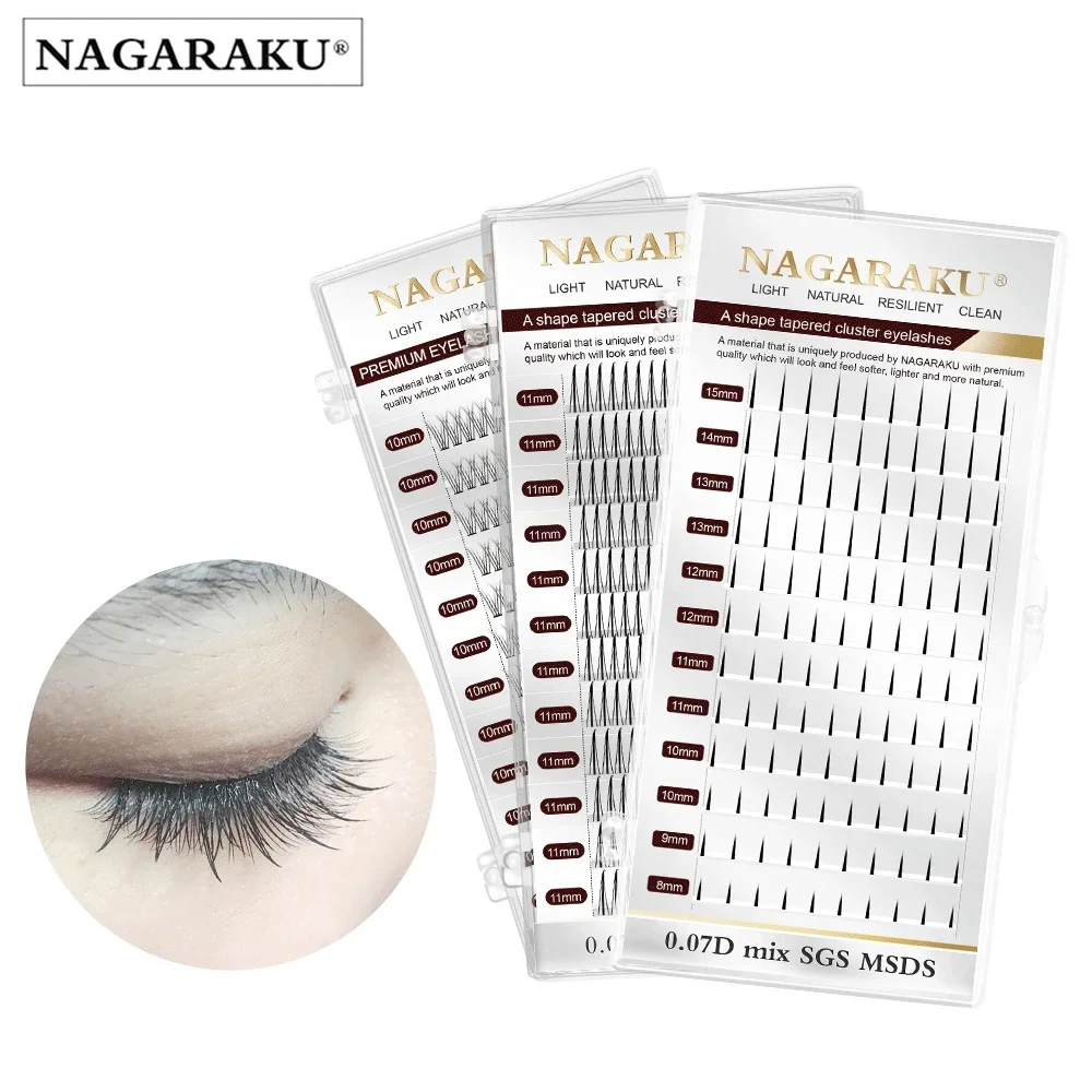 NAGARAKU A-förmige, konische, flache Basis, flauschige Wimpernverlängerungsspikes, mattes Cluster-Make-up