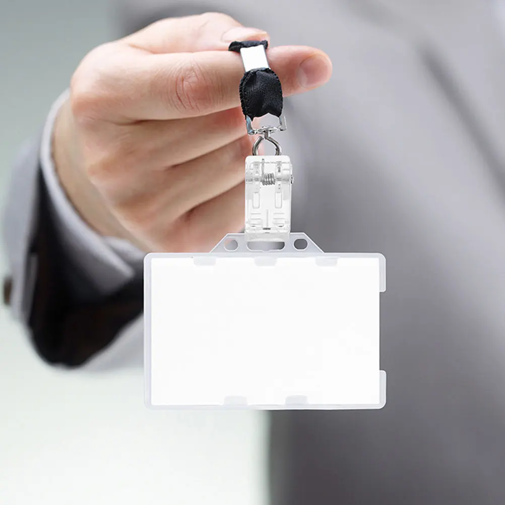 

10pcs Transparent Adhesive Badge Holders Clip Card Holders Spring Clips for ID Cards Office Adhesive Badge Clips Supplies
