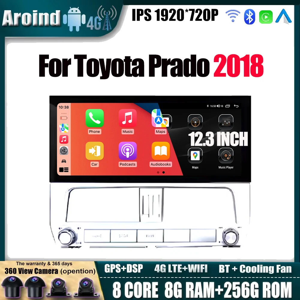 

12.3 Inch intelligence Android Auto For Toyota Prado 2018 Car Video Multimedia Player Bluetooth GPS Navigation QLED IPS Screen