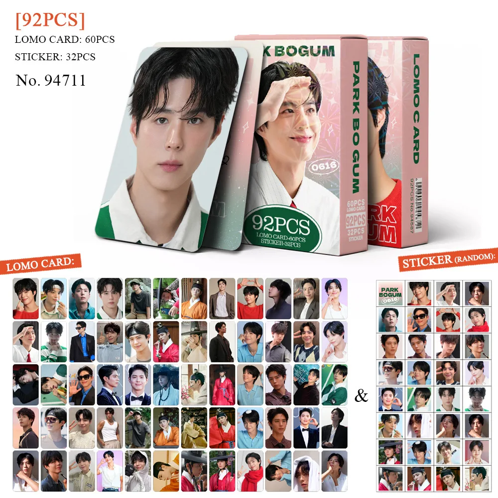 92Pcs Korean Hot Ido Lomo Cards Set 60 HD Portrait Photocards 32 Mini Stickers Korean Actor Photo Card Pack Fans Collection Gift