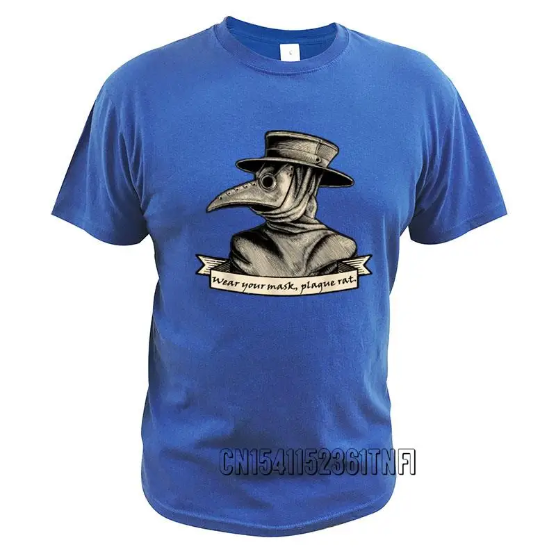 Plague Doctor T Shirt For Men Wear Your Mask Plague Rat Tshirt Anime SCP Fundation Pure Cotton Tee Tops