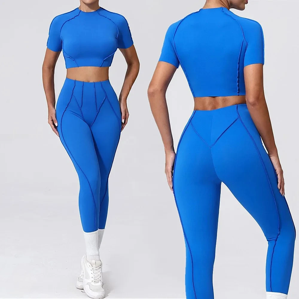 

3D Women Gym Yoga Sets Sports Fitness Short Sleeve Shirt High Waist Hip-lifting Skinny Running Workout Legging Gym Suits