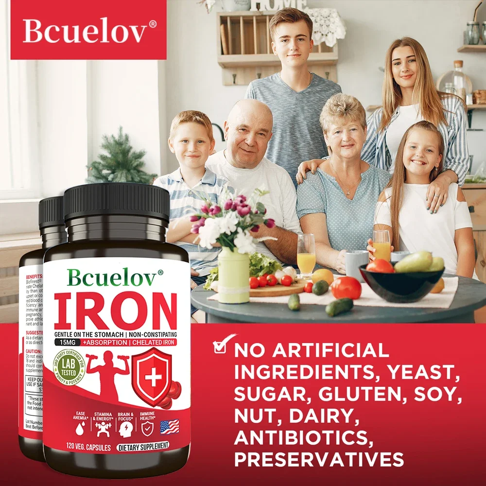 Gentle Iron (Iron Bisglycinate) 15 mg - 120 Vegetable Capsules - Non-Constipating, Gentle on Your Stomach - Non-GMO, Gluten Free