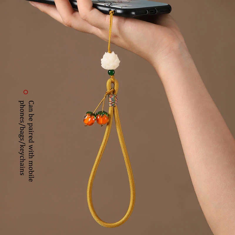 Liuli Persimmon Handykette Schlüsselanhänger Anhänger Anti-Verlust-Handschlaufe Persimmon Bodhi-Wurzel Lotus Kopfhörer-Kamera-Kette – Detail 5