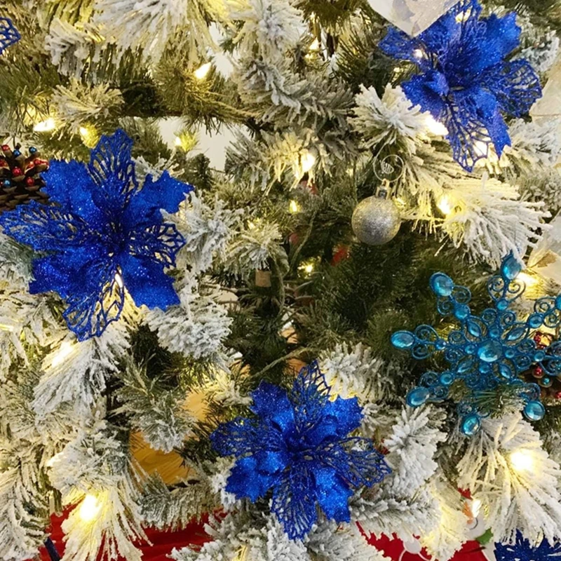 5/10 Stück Weihnachtsdekoration, künstliche Blumen, hängender Weihnachtsbaum-Anhänger für Heimdekoration, Party, Neujahr, Ornament-Zubehör – Detail 9