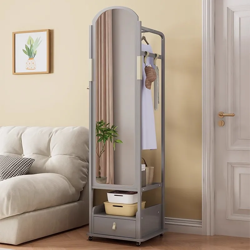 Household light luxury hanger full-length mirror integrated bedroom full body floor mirror storage rotating fitting coat