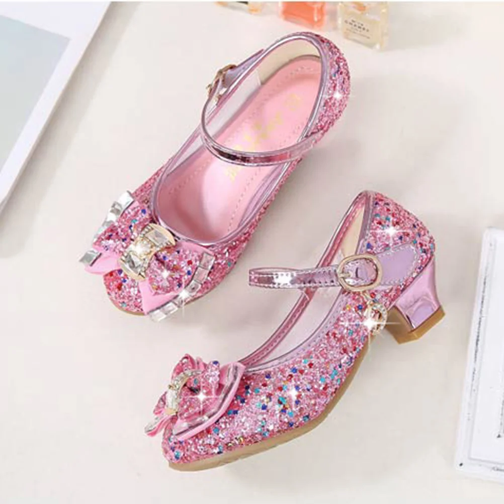 

Dance Shoes Sequins Bowknot Design Size 34 Girls Non Slip Soft Sole High Heeled Performance