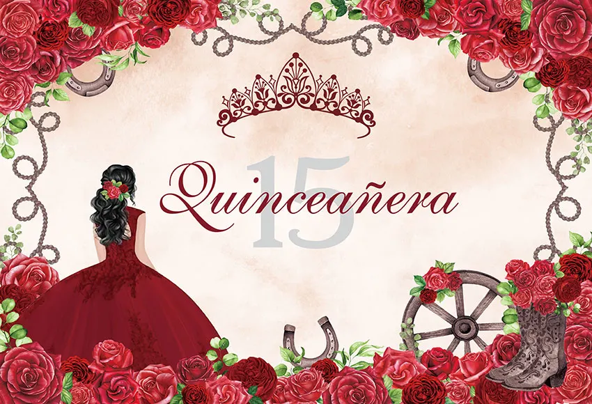 Photography Background Quinceanera 15 Year Old Birthday Party Backdrop Decor Flower Girl Princess Sliver Crown Photoshoot Poster