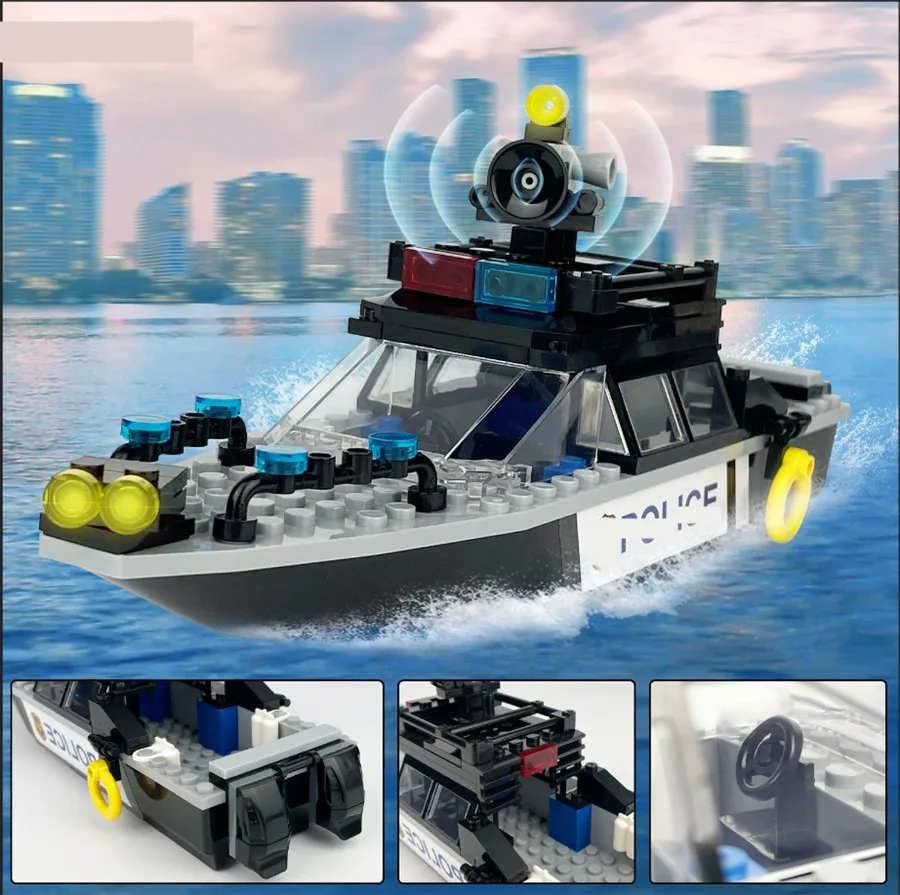 City Series Police Patrol Boat Ship Building blocks Police Coast Guard Boat Assembly Block Model boy Kids Gifts