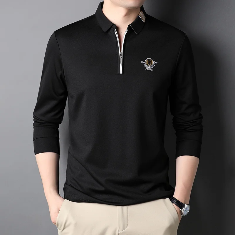 2022 New Top Grade Fashion Designer Brand Luxury Trendy Mens Polo Shirt with Long Sleave Plain Casual Tops Men Clothes