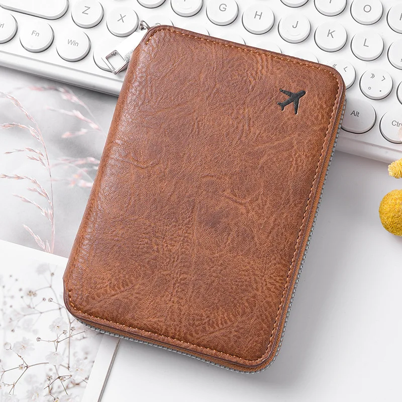Bolsa para pasaporte con cremallera para documentos, bolsa para tarjetas de almacenamiento de billetes de vuelo de gran capacidad, clip para pasaporte de viaje a la moda
