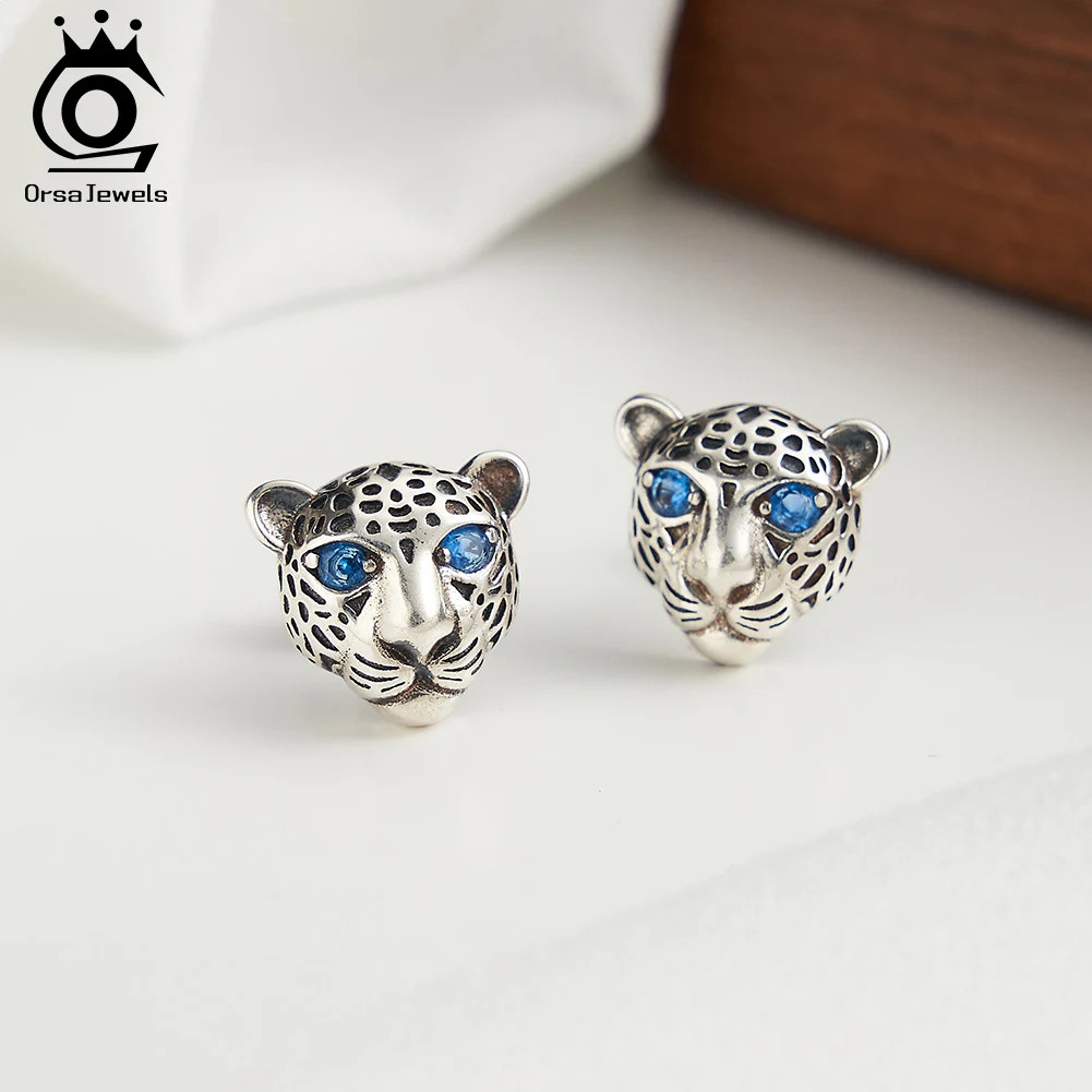 ORSA JEWELS Animals Leopard Zirconia CZ Stud Earring 100% 925 Sterling Silver Punk for Women Men Jewelry Gift Dropshipping SE406