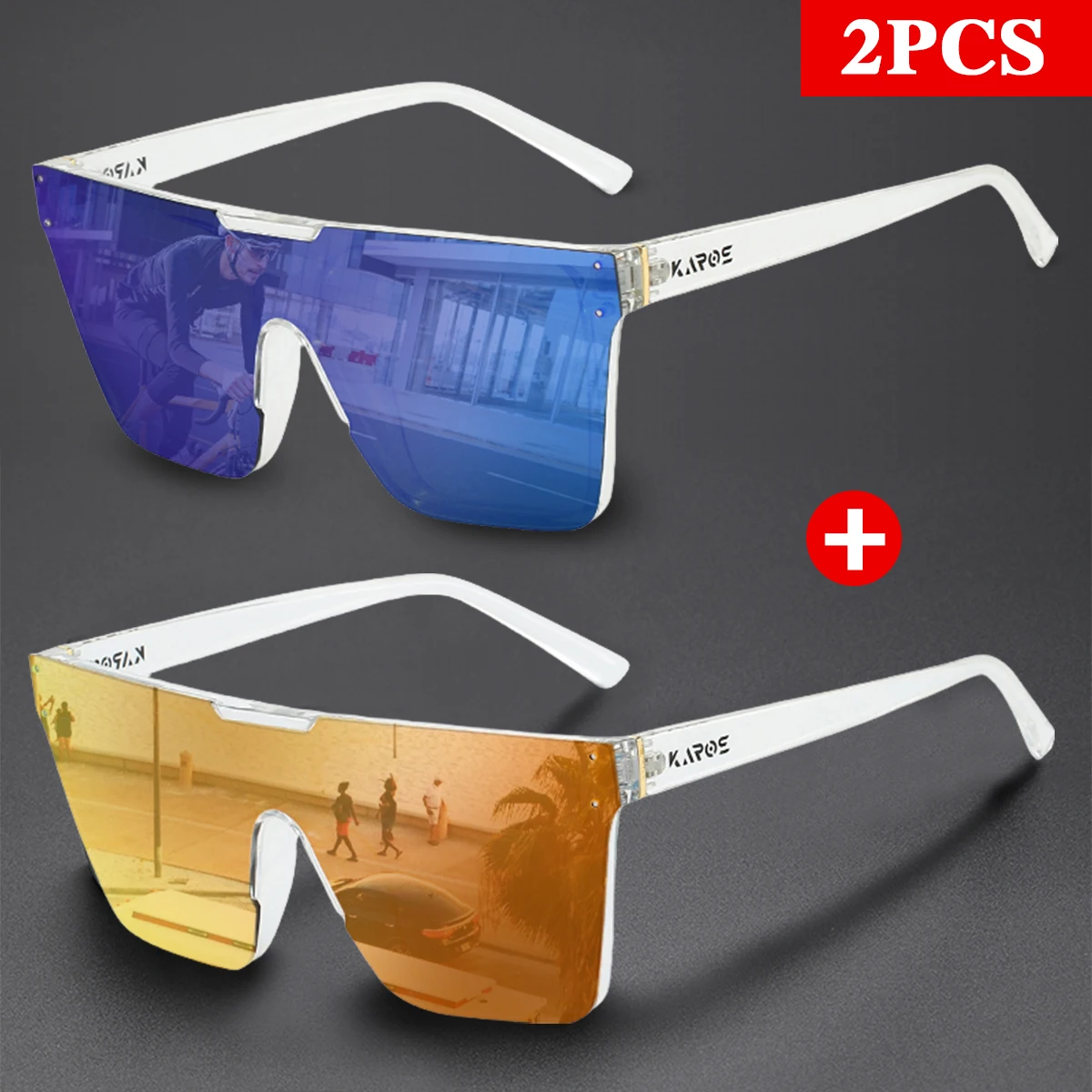 

KAROS 2 Pack Square UV400 Sunglasses Anti-Glare Sunglasses Suitable for Summer Party Vacation Travel Driving Fishing