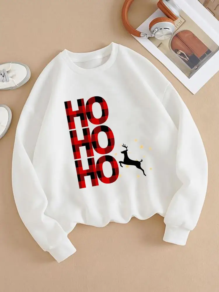 

Holiday New Year Christmas Graphic Sweatshirts Fashion Plaid Letter Sweet 90s Casual Print Female Women Clothing Pullovers